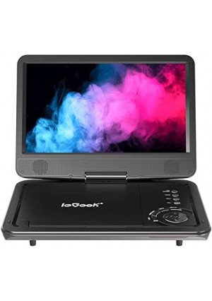 ieGeek Portable DVD Player 12.5", with 10.5" HD Swivel Screen, Car Travel DVD Players 5 Hrs Rechargeable Battery, Region-Free Video Player for Kids Elderly, Remote Control, Sync TV, USB&SD, Black