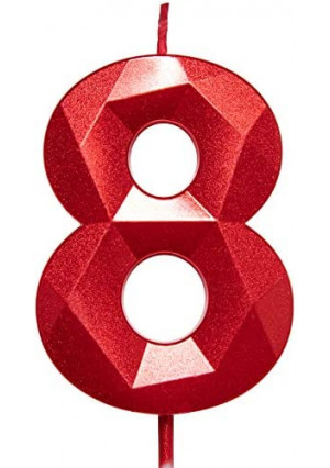 2.75in Tall 3D Diamond Shape Bright Red 8 Candles, Red Color Happy Birthday Cake Toppers Decorating and Celebrating for Adults/Kids Party/Family Baking (Bright Red Diamond Shaped 2.75in Number 8)