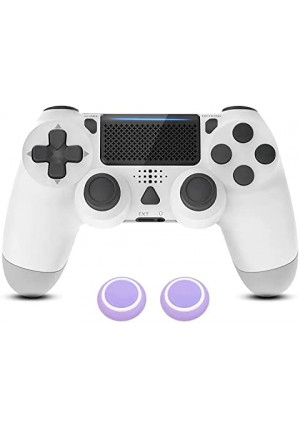 Bluetooth Controller For PS4, Zamia Wireless Gamepad Remote Controller with Dual Vibration for PS4/ Pro/Slim, 3.5mm Headset Jack, 6-axis Gyro Sensor, Classic White
