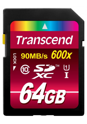 Transcend 64 GB High Speed Class 10 UHS Flash Memory Card Up to 90 MB/s TS64GSDXC10U1
