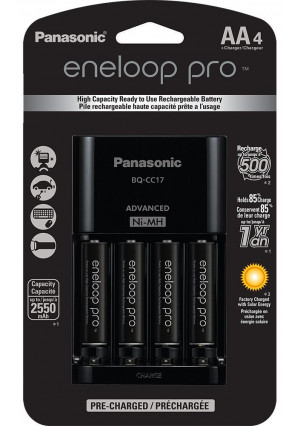 Panasonic K-KJ17KHCA4A Eneloop Pro Individual Cell Battery Charger with 4 AA Ni-MH Rechargeable Batteries, 4 pack