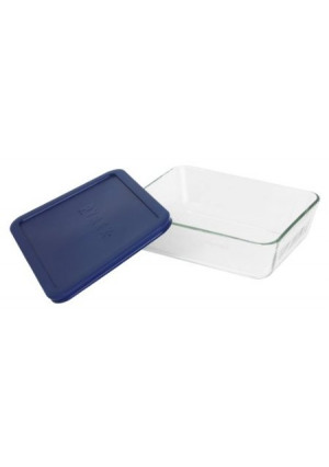 Pyrex Storage 6-Cup Rectangular Dish with Dark Blue Plastic Cover, Clear