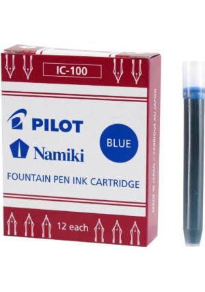Pilot Namiki IC100 Fountain Pen Ink Cartridge, Blue, 12 Cartridges per Pack (69101)