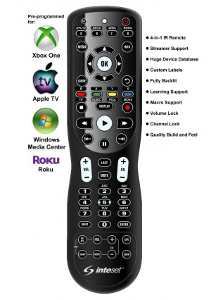 Inteset 4-in-1 Universal Backlit Apple TV, Xbox One, Roku and WMC Learning IR Remote