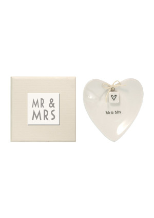 East of India Mr and Mrs Heart-Shaped Ring Dish in Gift Box, Porcelain