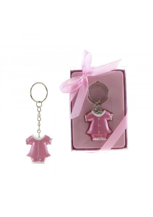 Lunaura Baby Keepsake - Set of 12 "Girl"  Baby Clothes with Crystals Key Chain Favors - Pink