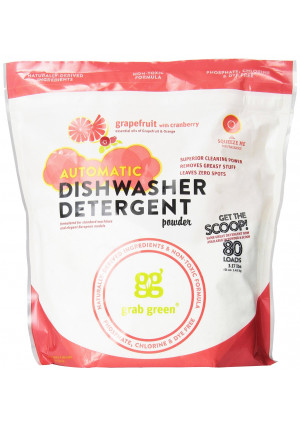 Grab Green Automatic Dishwashing Detergent Powder, Grapefruit and Cranberry, 80 Loads