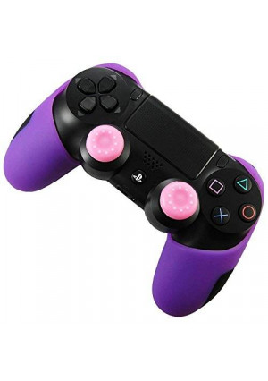 Pandaren Soft Silicone Thicker Half Skin Cover for PS4 Controller Set (Purple skin X 1 + Thumb Grip X 2)