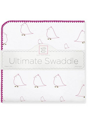 SwaddleDesigns Ultimate Receiving Blanket, Mama and Baby Chickies, Bright Pink