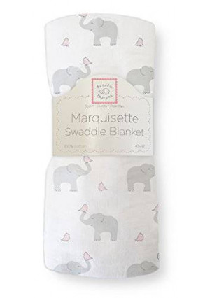 SwaddleDesigns Marquisette Swaddling Blanket, Elephant and Chickies, Pastel Pink