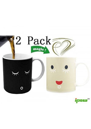 Ipow Magic Morning Mug Coffee Tea Milk Hot Cold Heat Sensitive Color-changing Mug Cup,set of 2