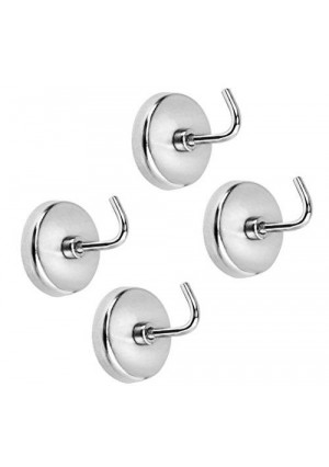 ALAZCO 4-Piece Extra-Strong Magnetic Hook Set - 8 Lb Capacity Quality Chrome Plated For Tools, Keys. Towels, Utensils