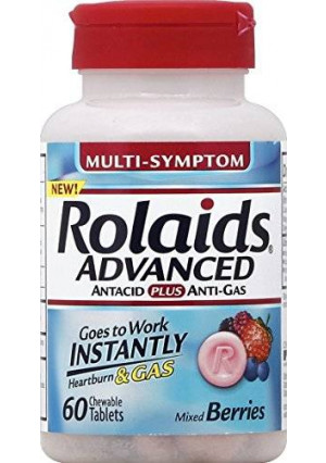 Rolaids Advanced Antacid Plus Anti Gas Tablets Mixed Berry, 60 Count