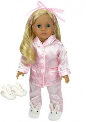 Sophia's 3 Pc. Doll Clothing PJ's Set Fits American Girl Dolls, 2 Pc. Pink Satin Doll Pajamas and Doll Slippers
