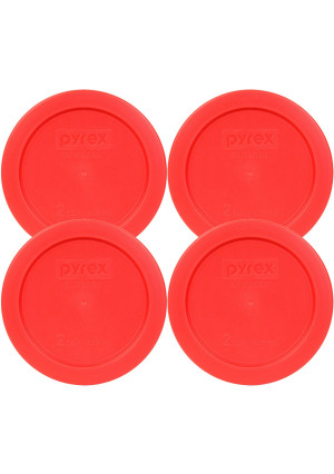 Pyrex 2 Cup Round Storage Cover #7200-pc for Glass Bowls (Pack of 4) - Red Color