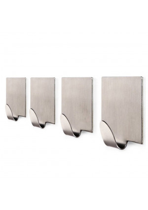 K.ONE KONE Bathroom 3M Self Adhesive Hook for Towel and Robe , Brushed Stainless Steel, 4 - Pieces