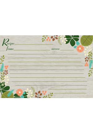Meadowsweet Kitchens Vintage Flowers Recipe Card Set, Gray/Green/Brown