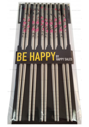 Happy Sales 5 Pairs Cherry Blossom Stainless Steel Chopsticks