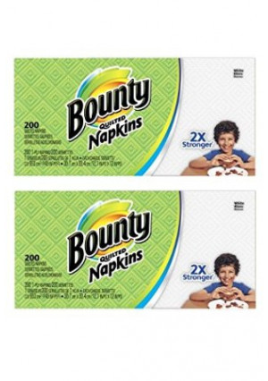 Bounty Paper Napkins, White, 200 Count (2 Packs = 400 Napkins)