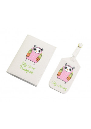 Lillian Rose Luggage Tag and Passport, Pink/Owl, 6.75" x 5.75"