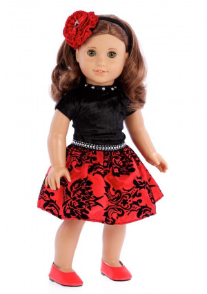 DreamWorld Collections Holiday Spirit - Holiday red taffeta party dress with red shoes - American Girl Doll Clothes