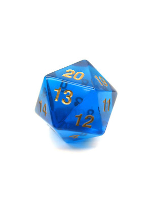 Koplow Games Transparent Sapphire with Gold Numbers 20 Sided Dice 55mm Koplow
