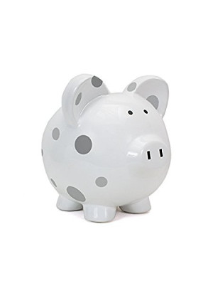 Child to Cherish Large Pig White with Polka Dot Toy Bank, Grey