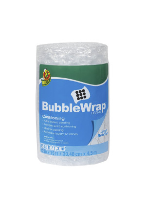 Fisher Duck Brand Bubble Wrap Cushioning, Large Bubbles, 12 Inches x 15 Feet, Single Roll (1304499)
