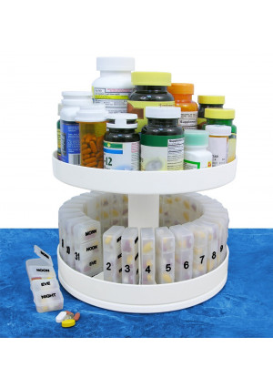 North American Health + Wellness - Pill Organizer, 31 pill holders, Rotates 360 degrees