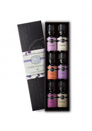 Floral Set of 6 Premium Grade  Fragrance Oils - Violet, Jasmine, Rose, Lilac, Freesia, Gardenia - 10ml