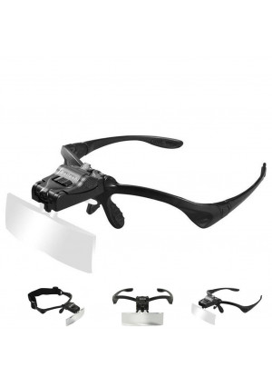 Beileshi 5Lens Glass Magnifying Visor Magnifier Glasses With 2 LED Professional Jeweler's Loupe Light Bracket and Headband are Interchangeable