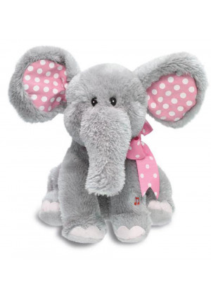Cuddle Barn Ellie the Elephant Animated Musical Plush Toy, 12” Super Soft Cuddly Stuffed Animal Moves Head and Flaps Ears to the Classic Tune “Do Your Ears Hang Low”- Gray and Pink