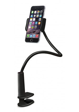 Aduro Solid-Grip 360 Adjustable Universal Gooseneck Smartphone Stand for Desk – Durable, Rubberized, Mount w/ Holder (Black)