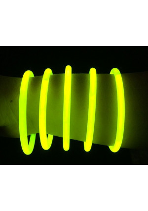 Glow Sticks Bulk Wholesale Bracelets, 100 8” Yellow Glow Stick Glow Bracelets, Bright Color, Glow 8-12 Hrs, 100 Connectors Included, Glow Party Favors Supplies, Sturdy Packaging, GlowWithUs Brand