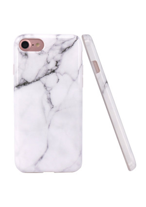iPhone 7 Case, iPhone 8 Case, JAHOLAN White Marble Design Clear Bumper Glossy TPU Soft Rubber Silicone Cover Phone Case for Apple iPhone 7 (2016) / iPhone 8 (2017)