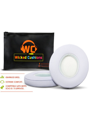 Wicked Cushions Beats Replacement Ear pads - Compatible with SOLO 2.0 / 3.0 Wireless On Ear Headphones by Dr. Dre ONLY ( DOES NOT FIT SOLO 2.0 WIRED ) | White