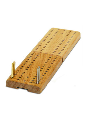 WE Games Mini Cribbage Set - Wood Folding 2 Track Board with Metal Pegs