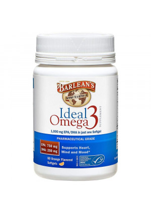 Barlean's Organic Oils Ideal Omega-3 Nutritional Supplement Softgel, 1000mg EPA/DHA, Orange Flavor, 60 Count