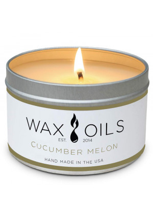 Wax and Oils Soy Wax Aromatherapy Scented Candles (Cucumber Melon) 8 ounces. Single