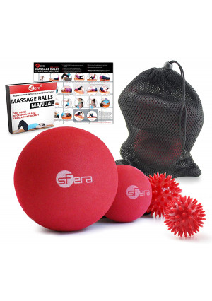 sFera Deep Tissue: Massage Ball Set of 4 for Trigger Point Therapy, Myofascial Release | Includes: Small and Large Firm Foam Roller Balls, 2 Spiky Balls, Mesh Bag, Manual
