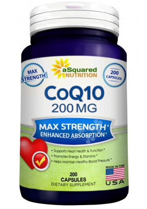 Pure CoQ10 (200 Capsules, High Potency 200mg) - High Absorption CO Q-10 Enzyme Ubiquinone Supplement Pills, Extra Antioxidant Coenzyme Q10 Vitamin Tablets, COQ 10 for Healthy Blood Pressure and Heart