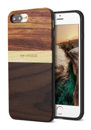 YFWOOD for Wooden iPhone 8 Plus Case, for iPhone 7 Plus Case, Unique Patented Shockproof Hybrid Slim Thin Rubber and Wooden Grain Phone Case for iPhone 7/8 Plus