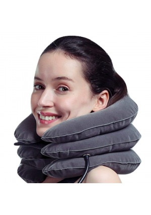 MEDIZED Inflatable Cervical Neck Shoulder Traction Device Improve Spine Alignment Reduce Neck Pain Cervical Collar Adjustable Pillow Stretcher Home Traction (GREY)