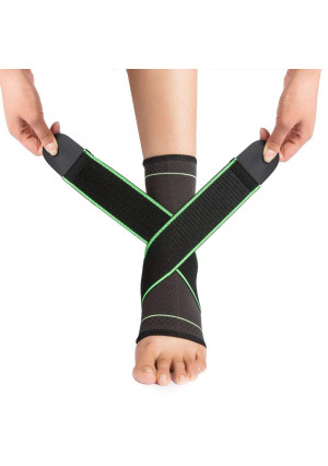 Ankle Brace  VANWALK Active 2 Ankle Support Braces - Compression Sleeve with Adjustable Strap for Women Men - Green (L)