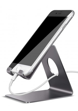 Lamicall Cell Phone Stand, Phone Dock : Cradle, Holder, Stand Compatible with Switch, All Android Smartphone, Phone 6 6s 7 8 X Plus 5 5s 5c XS Max XR Charging Accessories Desk - Gray