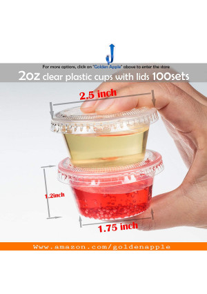 GOLDEN APPLE, 2-Ounce Clear Plastic Jello Shot Souffle Cups with Lids, Sampling Cup (100 Sets)