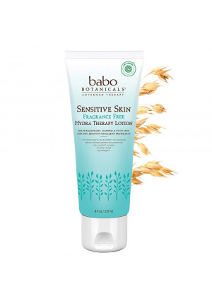 Babo Botanicals Sensitive Skin Fragrance Free Hydra Therapy Lotion for Dry and Eczema-Prone Skin, 8 Fluid Ounce