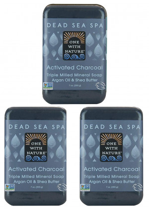 DEAD SEA Salt CHARCOAL SOAP 3 pk  Activated Charcoal, Shea Butter, Argan Oil. For Problem Skin, Skin Detox, Acne Treatment, Eczema, Psoriasis, Antibacterial, Anti Aging, Natural Fragrance 3/7 oz Bars