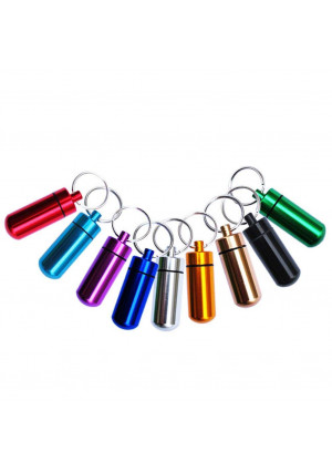 Set of 9 Waterproof Aluminum Metal Pill Box Case with Keychain - Outdoor Medicine Bottle Key Ring Small Gallipot First Aid Drug Holder Pill Container