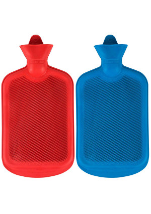 SteadMax Hot Water Bottle, Natural Rubber -BPA FREE- Durable Hot Water Bag for Hot Compress and Heat Therapy, Random Colors (2 pack)